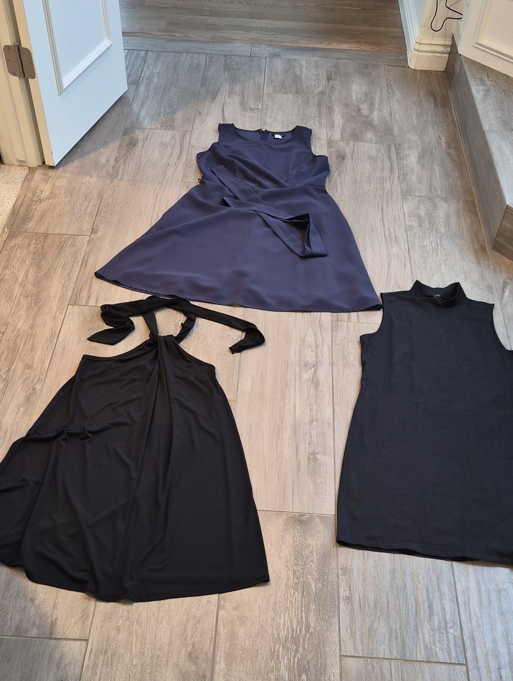 Venus Navy A-Line Dress -turtelneck Sleeveless Dress Halter Top Dress